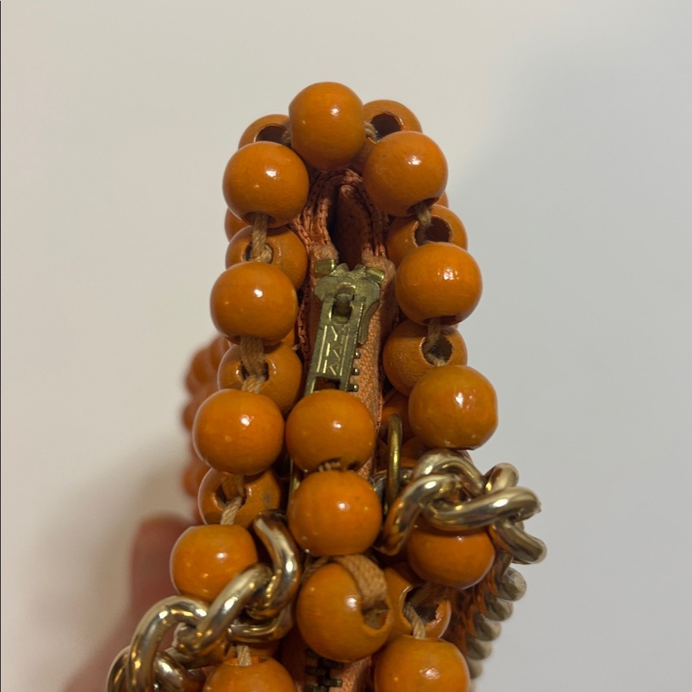 Vintage Jana Orange Wood Bead Gold Chain Purse Made in Japan - Picture 3 of 9